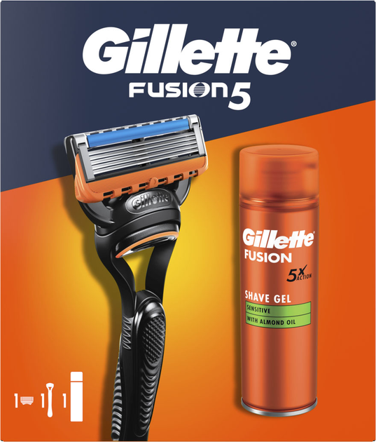 Zestaw upominkowy Gillette Fusion5 Maszynka do golenia dla mężczyzn z 1 wymiennym wkładem + Żel do golenia 200 ml (8700216534048) - obraz 2