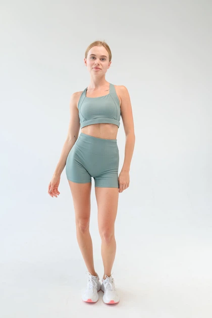 Жіночий комплект для спорту Soft, midnight green (топ, шорти, кофта на застібку) - XL - зображення 7