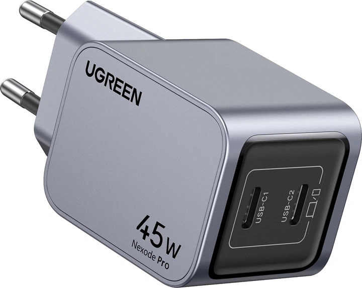 Мережевий зарядний пристрій Ugreen X707 USB-C+USB-C 45W PD GaN Tech Charger Space Gray (6941876230082) - зображення 3