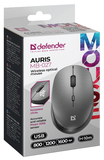 Миша Defender Auris MB-027, Grey (52029) (6893352) - изображение 4