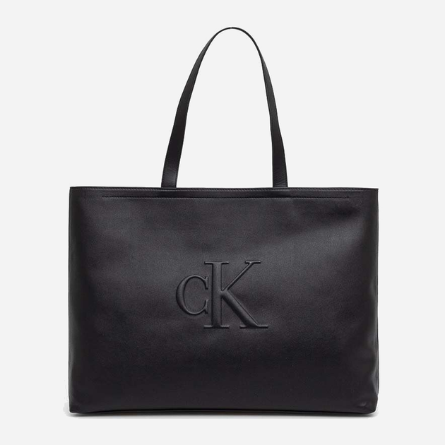 Сумка шопер жіноча зі штучної шкіри Calvin Klein K60K612724-BEH Чорна (8720639559695) - зображення 1