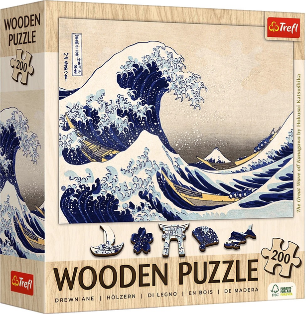 Puzzle drewniane Trefl Wielka Fala w Kanagawie Hokusai Katsushika 200 elementów (5900511202502) - obraz 1