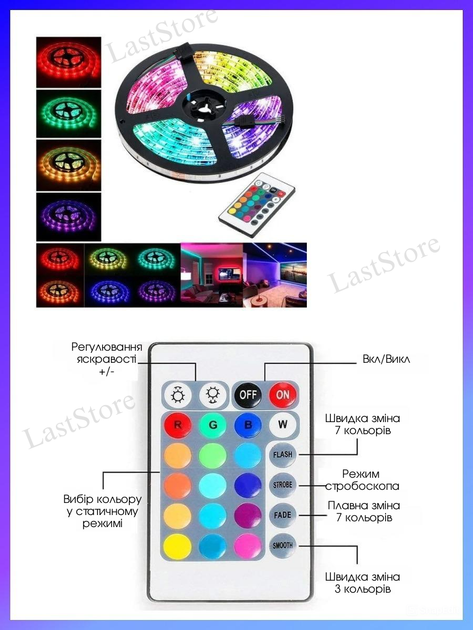 Лента светодиодная на клейком основании RGB 5050 – 5 м. LED лента от USB - изображение 3