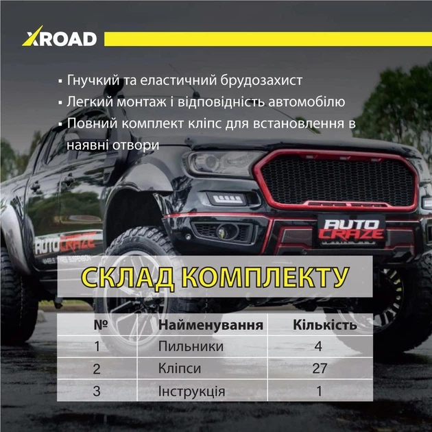 Комплект увеличенных пыльников XRoad брызговиков двигателя Ford Ranger 2011-н.в. 1911056 EB3B16A267AA 1751953 AB3916A573AA 1731302 AB3916A574AA - изображение 3