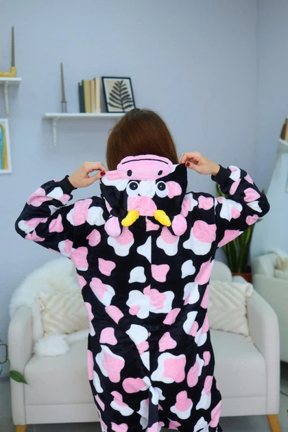 Женская кигуруми взрослая и подростковая Kigurumi Корова Бык С Розовыми Пятнами Черный M 155-165 см (1114) - изображение 7