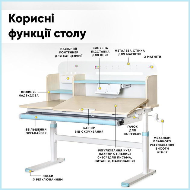 Дитячий стіл Evo-kids TH-360 Blue (арт.TH-360 TG/BL) з полицею - изображение 3