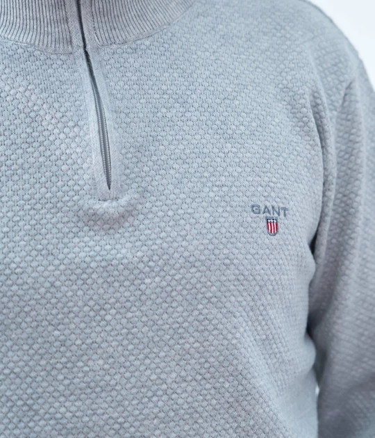 Кофта мужская GANT Men's Classic Cotton Half Zip Sweater E-166 Grey M - изображение 7