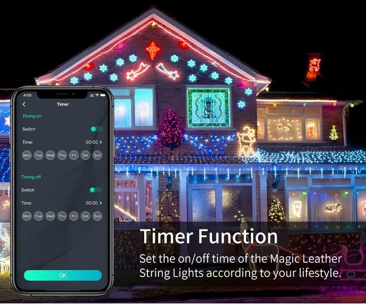 Светодиодная уличная LED гирлянда 20м Smart Bluetooth APP USB RGB Color 20M / 200LEDs - изображение 5
