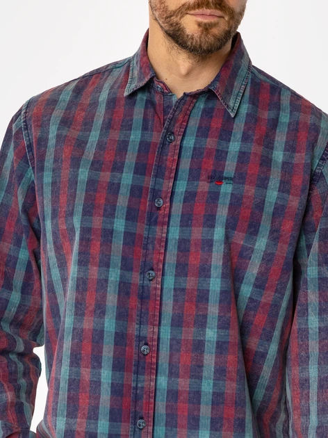 Сорочка бавовняна чоловіча Lee Cooper Wayne 9308 M Синій/Зелений (5905991713081) - зображення 4