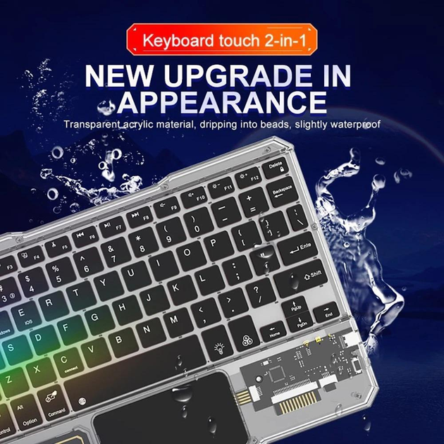 Беспроводная клавиатура для пк и планшетов iPad & Tab KB333 Bluetooth USB 2.4Гц RGB Черный Прозрачный - изображение 7