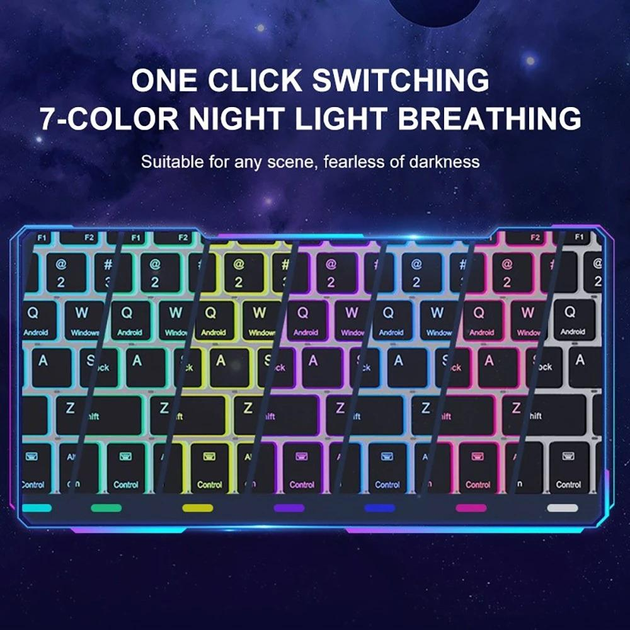 Беспроводная клавиатура для пк и планшетов iPad & Tab KB333 Bluetooth USB 2.4Гц RGB Черный Прозрачный - изображение 12