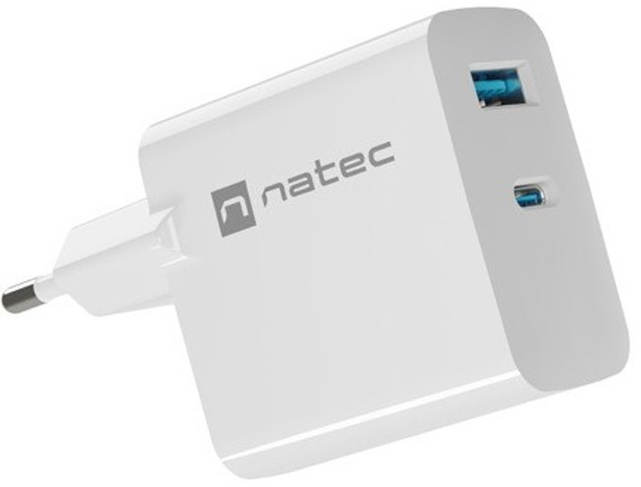 Ładowarka sieciowa NATEC Ribera GaN USB-A + USB-C 65 W NUC-2144 White (5901969444254) - obraz 1