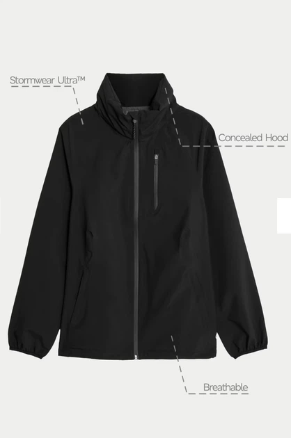 Водонепроникна жіноча спортивна куртка з капюшоном і Stormwear Ultra M&S (57659) M Чорна - зображення 2