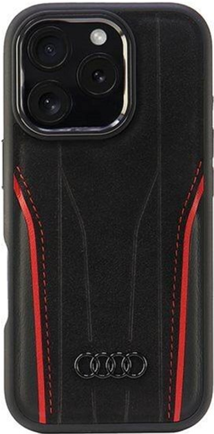 Etui Audi Genuine Leather z MagSafe do Apple iPhone 16 Pro Black/Red (6955250228466) - obraz 1