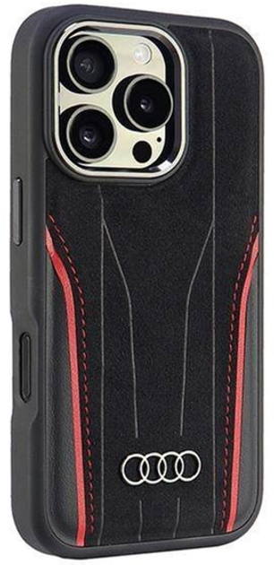 Панель Audi Genuine Leather з MagSafe для Apple iPhone 16 Pro Black/Red (6955250228466) - зображення 2