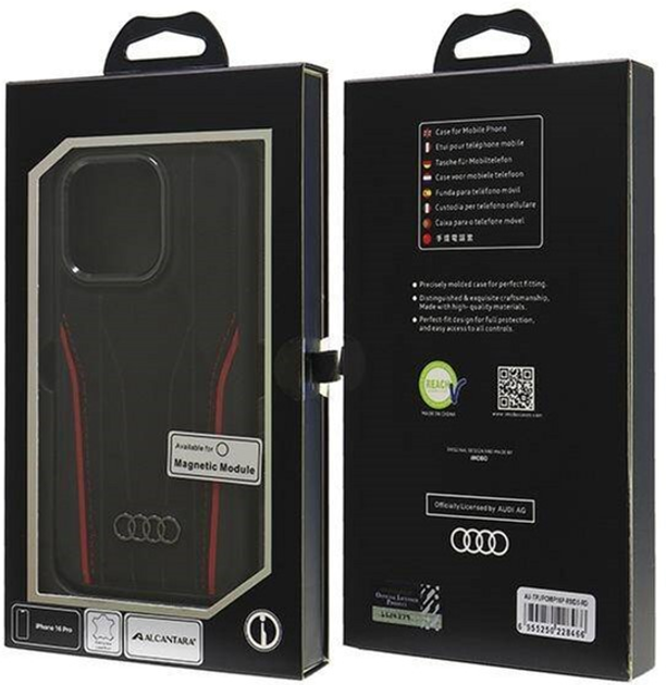 Панель Audi Genuine Leather з MagSafe для Apple iPhone 16 Pro Black/Red (6955250228466) - зображення 7
