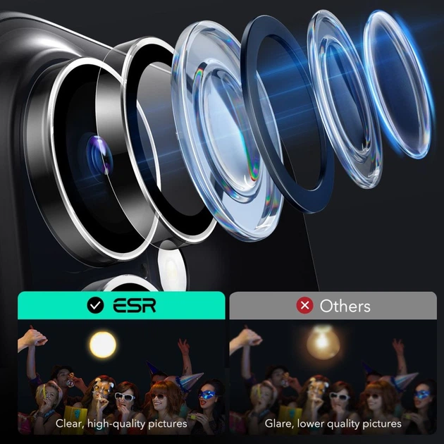 Защитное стекло на камеру ESR Armorite Camera Lens Protector для iPhone 16/16 Plus Clear (1D731001) - Фото 5 Защитное стекло на камеру ESR Armorite Camera Lens Protector для iPhone 16/16 Plus Clear (1D731001) - изображение 5