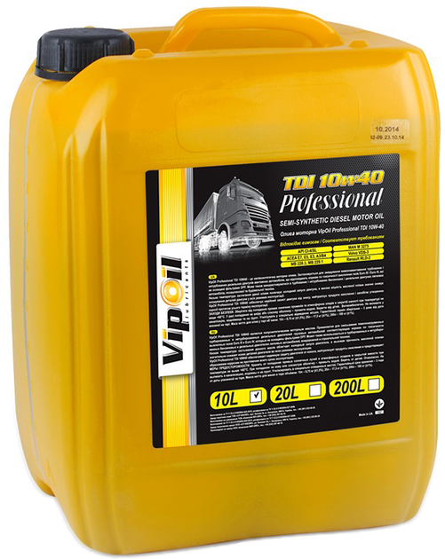 Моторное масло VipOil Professional TDI 10W40 CI-4/SL 10 л (0162840) - Фото 2 Моторное масло VipOil Professional TDI 10W40 CI-4/SL 10 л (0162840) - изображение 2