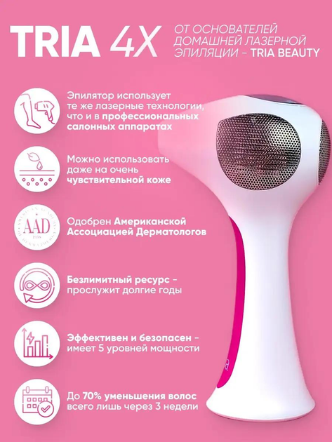 Фотоэпилятор женский лазерный эпилятор Tria Laser 4X с мощностью до 22 Дж/см² для лица, тела и зоны бикини - изображение 3