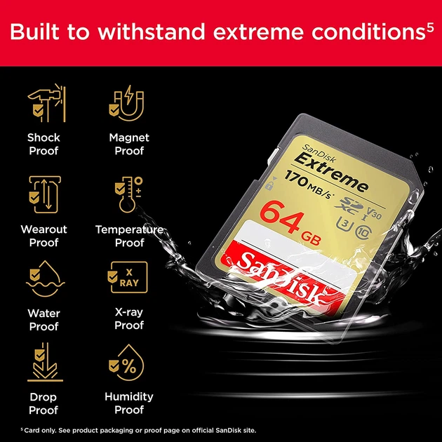 Карта памяти SD 64Gb SanDisk Extreme class 10 UHS-I U3 V30 (SDSDXV2-064G-GNCIN) - Фото 5 Карта памяти SD 64Gb SanDisk Extreme class 10 UHS-I U3 V30 (SDSDXV2-064G-GNCIN) - изображение 5