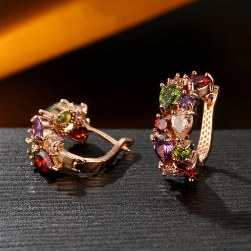 Колірні сережки в стилі вінтаж – позолочені півкола з кристалами Bijoux-e - изображение 6