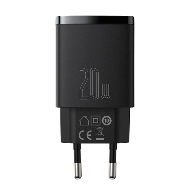 Сетевое зарядное устройство BASEUS Compact Fast Charger 20W 3A EU USB + Type-C Power Delivery + QC3.0 Black (CCXJ-B01) - Фото 2 Сетевое зарядное устройство BASEUS Compact Fast Charger 20W 3A EU USB + Type-C Power Delivery + QC3.0 Black (CCXJ-B01) - изображение 2