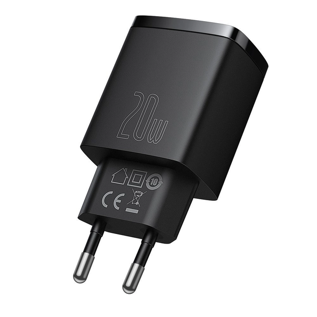 Сетевое зарядное устройство BASEUS Compact Fast Charger 20W 3A EU USB + Type-C Power Delivery + QC3.0 Black (CCXJ-B01) - Фото 3 Сетевое зарядное устройство BASEUS Compact Fast Charger 20W 3A EU USB + Type-C Power Delivery + QC3.0 Black (CCXJ-B01) - изображение 3