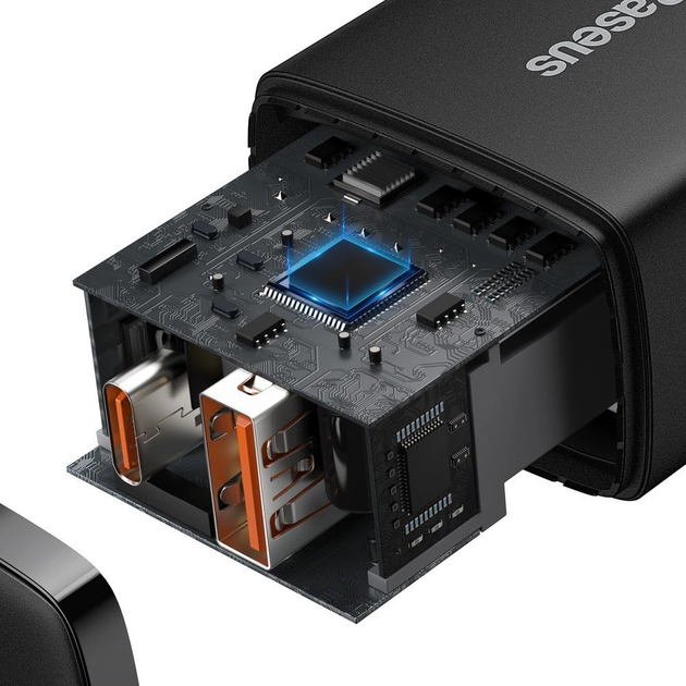 Сетевое зарядное устройство BASEUS Compact Fast Charger 20W 3A EU USB + Type-C Power Delivery + QC3.0 Black (CCXJ-B01) - Фото 5 Сетевое зарядное устройство BASEUS Compact Fast Charger 20W 3A EU USB + Type-C Power Delivery + QC3.0 Black (CCXJ-B01) - изображение 5