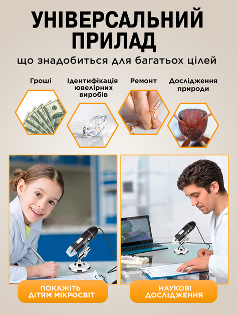 Електронний цифровий мікроскоп для пайки телефону кишеньковий usb юсб 3 в 1 з підсвічуванням 1600Х підключення до Windows Android MacOS - Фото 4 Електронний цифровий мікроскоп для пайки телефону кишеньковий usb юсб 3 в 1 з підсвічуванням 1600Х підключення до Windows Android MacOS - зображення 4