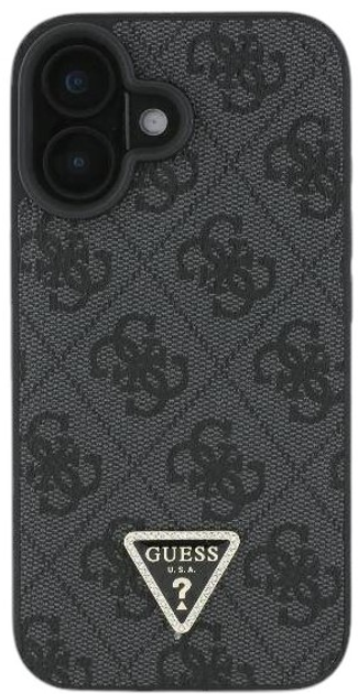 Панель Guess Hardcase Leather 4G Triangle Strass для Apple iPhone 16 Plus Black (GUHCP16MP4TDPK) - зображення 3