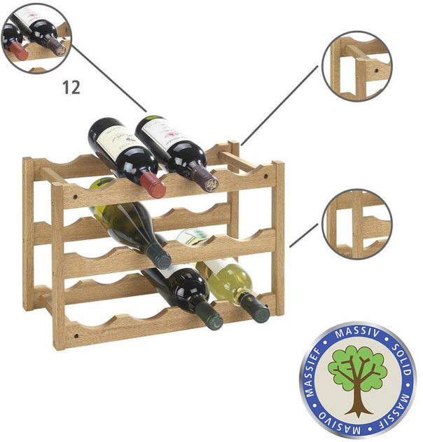 Stojak na wino Wenko Norway drewniany na 12 butelek (4008838186152) - obraz 3