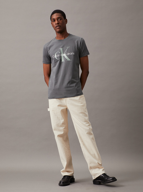 Футболка бавовняна довга чоловіча Calvin Klein Jeans J30J320806-PSL S Сіра (8720639104062) - зображення 3