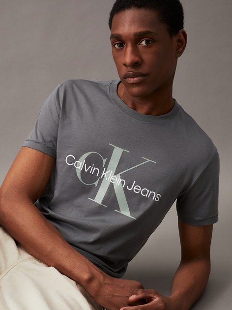 Футболка бавовняна довга чоловіча Calvin Klein Jeans J30J320806-PSL S Сіра (8720639104062) - зображення 4