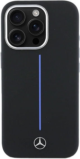 Панель Mercedes-Benz Silicone Blue Stripe MagSafe для iPhone 16 PRO MAX Black (MEHMP16X23SUMBK) - зображення 1