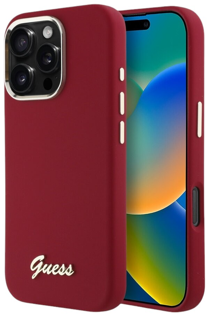 Панель Guess Hardcase Silicone Script Metal Logo для Apple iPhone 16 Pro Max Magenta (GUHCP16XSMBSLM) - зображення 1