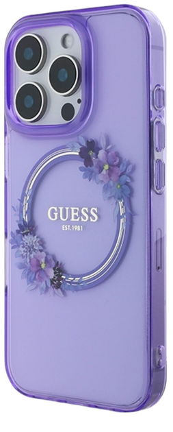 Etui Guess Hardcase IML Flowers Wreath MagSafe do Apple iPhone 16 Pro Purple (GUHMP16LHFWFCU) - obraz 2