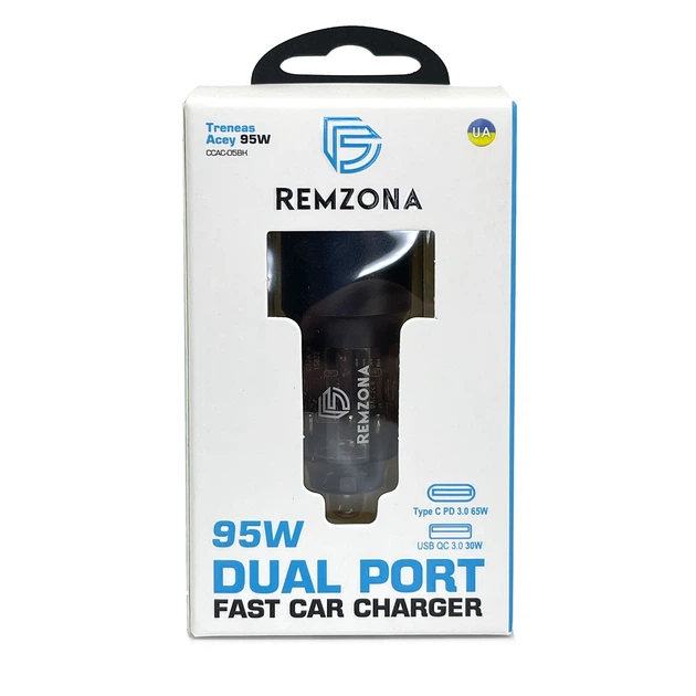 Автомобильное зарядное устройство (автозарядка АЗУ ) Remzona Treneas Acey 95W CCAC-05BK |USB+Type-C, 3A, 95W | Черный - Фото 5 Автомобильное зарядное устройство (автозарядка АЗУ ) Remzona Treneas Acey 95W CCAC-05BK |USB+Type-C, 3A, 95W | Черный - изображение 5