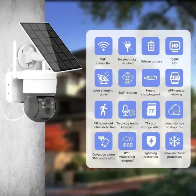 Камера відеоспостереження вулична PTZ WiFi TQ2 (ICSEE) з сонячною панеллю автономна камера наблюдения - Фото 3 Камера відеоспостереження вулична PTZ WiFi TQ2 (ICSEE) з сонячною панеллю автономна камера наблюдения - зображення 3