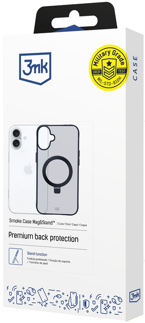 Панель 3mk Smoke Case Mag&Stand для Apple iPhone 16 Black (5903108597210) - зображення 3