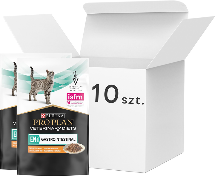 Opakowanie mokrej karmy dla kotów Purina Pro Plan Veterinary Diets EN Gastrointestinal z kurczakiem 10 x 85 g (8445290093561) - obraz 1