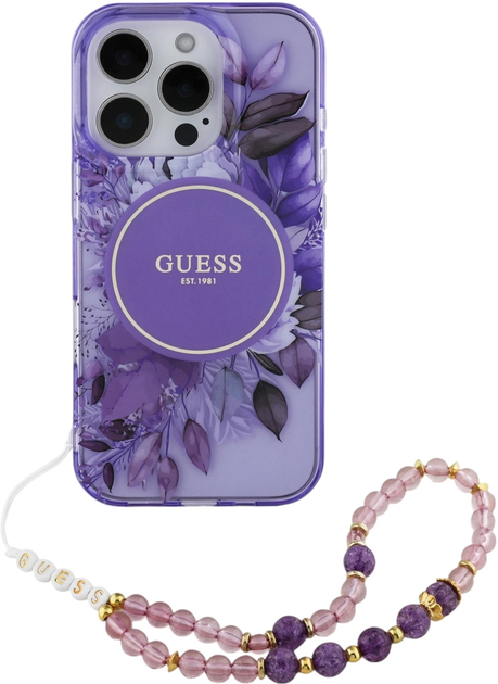 Панель Guess Hardcase IML Flowers With Pearl Strap MagSafe для Apple iPhone 16 Pro Max Pink (GUHMP16XHFWBRCESP) - зображення 1