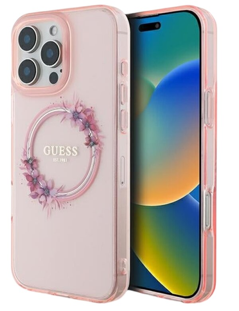 Панель Guess Hardcase IML Flowers Wreath MagSafe для Apple iPhone 16 Pro Max Pink (GUHMP16XHFWFCP) - зображення 1