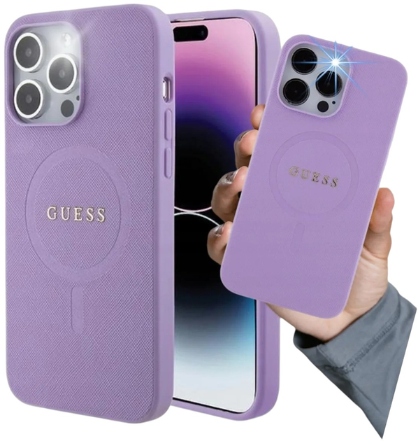 Etui Guess Hardcase Saffiano MagSafe do Apple iPhone 16 Pro Max Purple (GUHMP16XPSAHMCU) - obraz 2