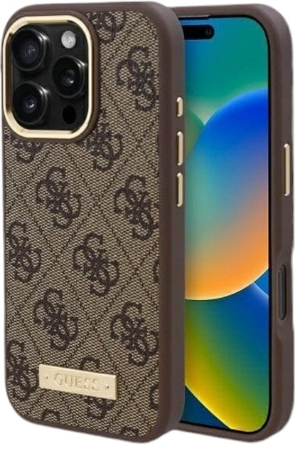 Панель Guess Hardcase 4G Logo Plate MagSafe для Apple iPhone 16 Pro Max Brown (GUHMP16XU4GPRW) - зображення 1