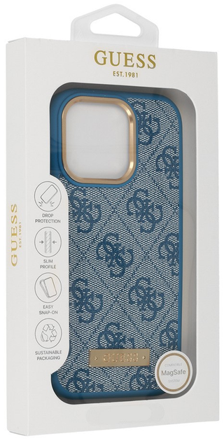 Панель Guess Hardcase 4G Logo Plate MagSafe MagSafe для Apple iPhone 16 Pro Blue (GUHMP16LU4GPRB) - зображення 1