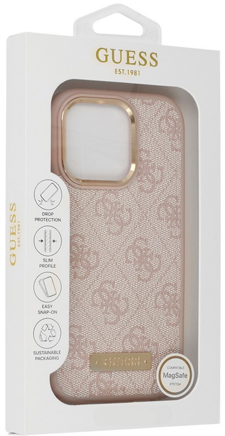 Панель Guess Hardcase 4G Logo Plate MagSafe MagSafe для Apple iPhone 16 Pro Pink (GUHMP16LU4GPRP) - зображення 1