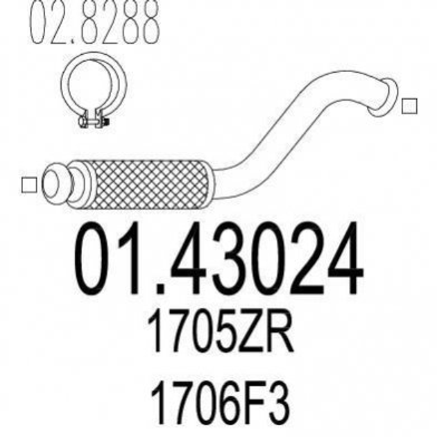 Труба глушника MTS 0143024 Peugeot 307, Partner, 308, 5008; Citroen C4, Berlingo 1705ZR, 1706F3, 1706V1 - зображення 1