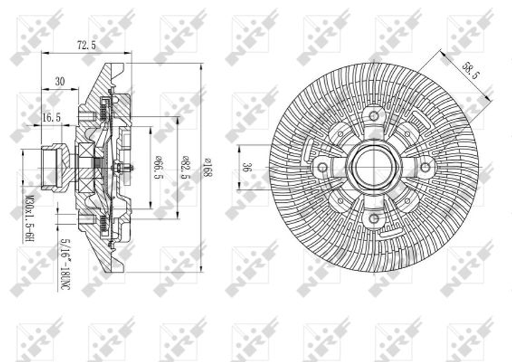 Віскомуфта вентилятора NRF 49577 Chrysler PT CRUISER; Dodge Durango, Caliber, DAKOTA, RAM 1500; Jeep WRANGLER III (JK), Cherokee KK, Cherokee XJ 52079438AB, 52079443, 52079718AC - зображення 2