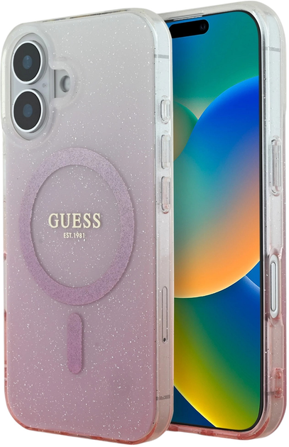 Панель Guess Hardcase IML Glitter Gradient MagSafe для Apple iPhone 16 Plus Pink (GUHMP16MHGRCELP) - зображення 1