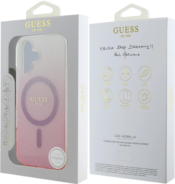 Etui Guess Hardcase IML Glitter Gradient MagSafe do Apple iPhone 16 Plus Pink (GUHMP16MHGRCELP) - obraz 8